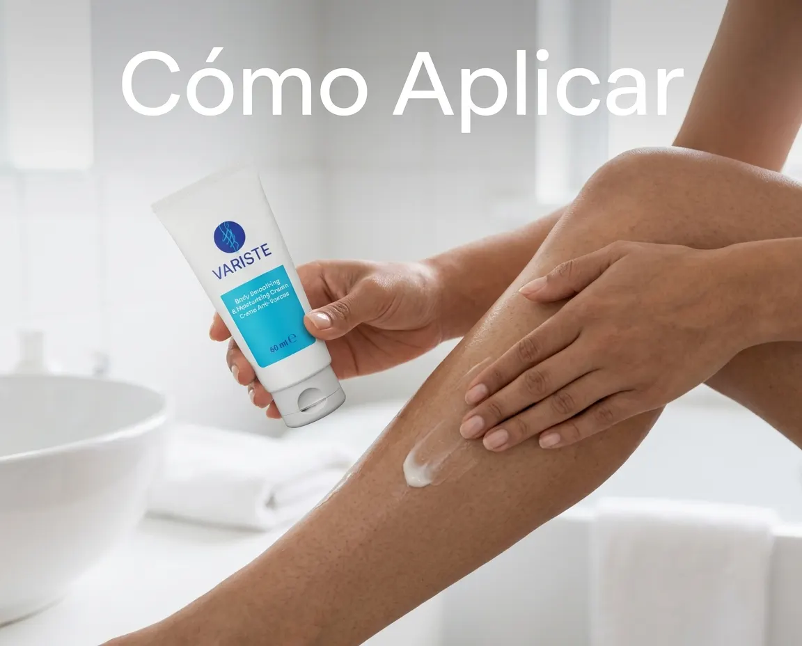 Cómo aplicar Variste crema con masaje ascendente sobre las piernas